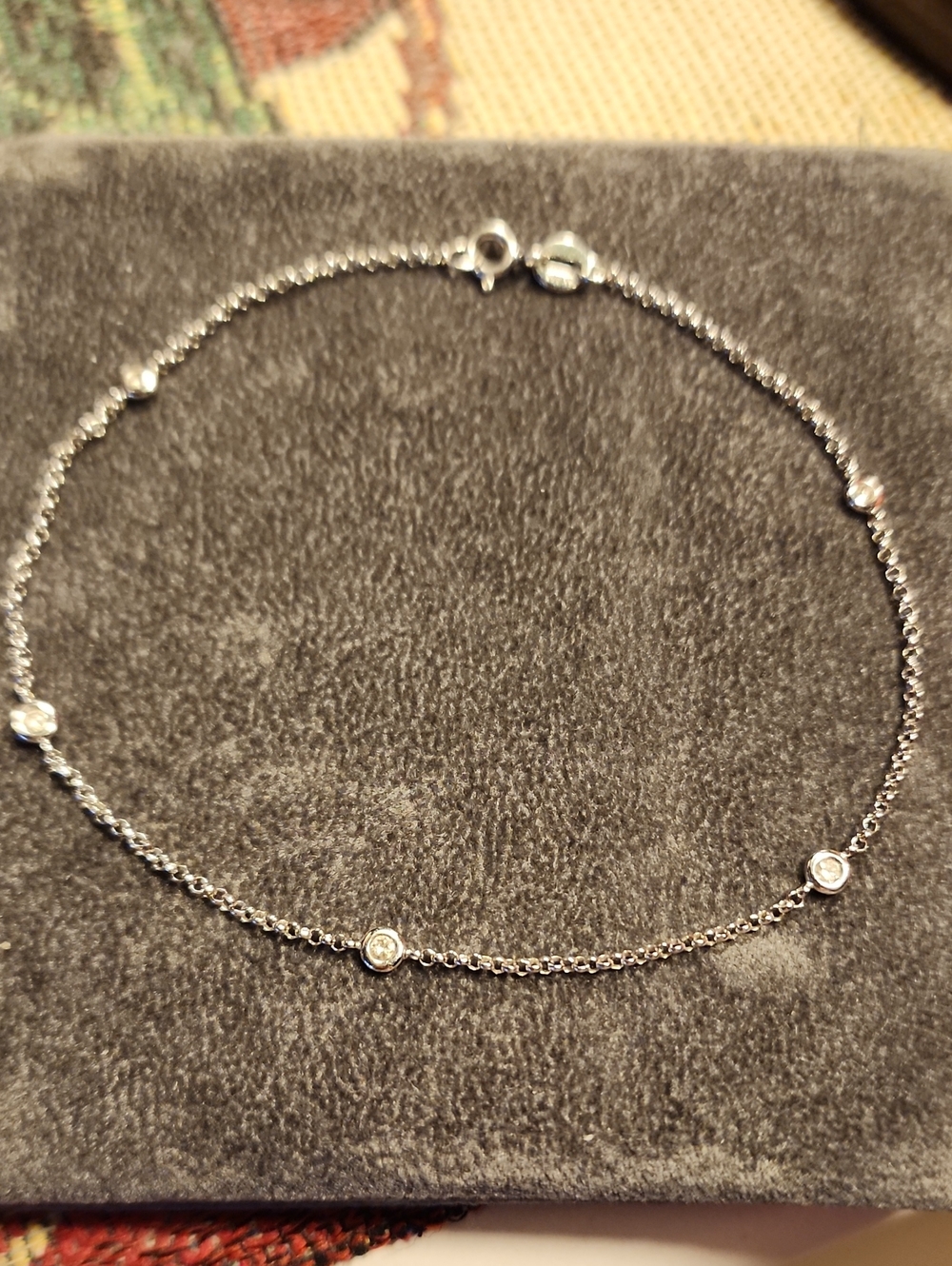 C.2000 Vintage .23ct.tw.Diamond Station Anklet 14k Wh.Gold 9in